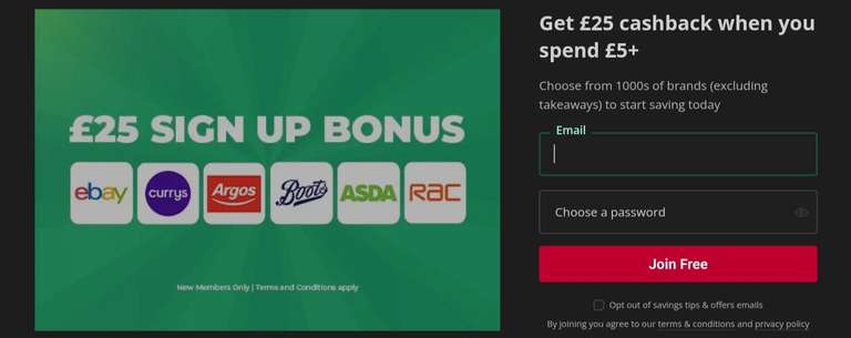 Extra £25 cashback with £5+ spend (New Accounts Only)