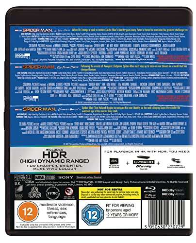 Spider-Man Trilogy: Home Coming, Far from Home & No Way Home (6 Discs) 4K Ultra HD + Blu-Ray - £29.99 @ Amazon