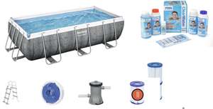 4m Power Steel Rattan Rectangular Pool with free ladder, pump, chemical set & dispenser extra filters - £400.98 With Code @ Bestway Store