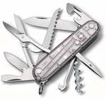 Victorinox Huntsman Swiss Army Knife, Medium, Multi Tool, Camping Knife, 15 Functions, Large Blade, Bottle Opener, Silver Transp.
