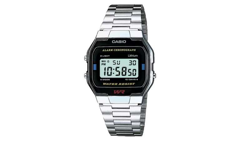 Casio Men's Retro Style, Digital Chronograph Silver Stainless Steel Watch A163WA-1QES, with free C&C