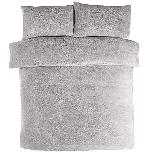 Sleepdown Teddy Fleece Duvet Cover Quilt Bedding Set with Pillow Cases Thermal Warm Cosy Super Soft - Double - Grey £12 @ Amazon
