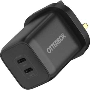 OtterBox Standard UK 65W USB-C PD GaN Dual Port Wall Charger, 45W USB-C PD + 20W USB-C PD, Fast Charger for Smartphone and Tablet.