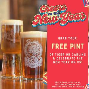 Free Pint of Carling or Tiger from Mon 16th at 99 select pubs via voucher @ Everards of Leicestershire (2023 pints available)