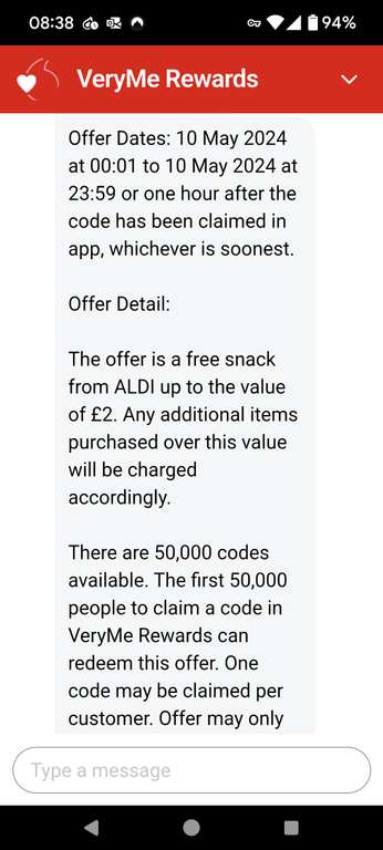 Free snack from Aldi worth £2 via VeryMe