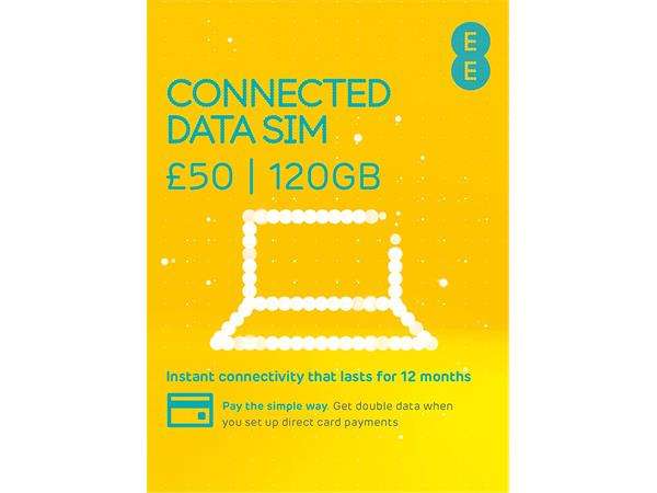 EE 120GB Pay As You Go Data Only Sim Card, valid for 12 months (2% TopCashback) (Delayed Dispatch)