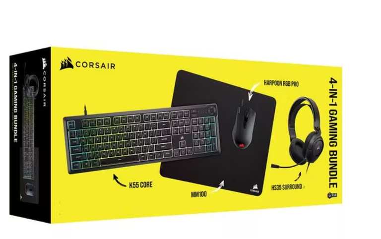 CORSAIR 4 in 1 Gaming Bundle - Corsair HARPOON Mouse + Corsair K55 Keyboard + Corsair HS35 Headset + Mat with code (Free C&C)