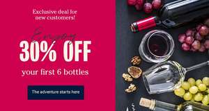 Get 30% off on 6 bottles of wine or more when you spend over £50 with code Plus FREE delivery straight to your door!