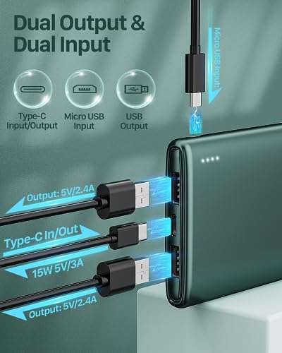 Coolreall Power Bank 10000 mAh, Slim & Light Portable Charger, High-Speed Charging USB-C, 2 USB Ports. with voucher sold by EU-ZJD