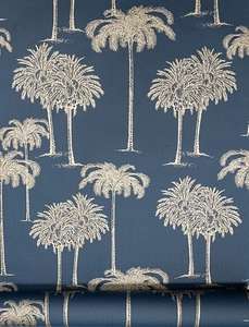 Grandeco Explore Tropical Palm Trees Metallic Gold Navy Blue Vinyl Wallpaper For £1.20 collection @ B&Q