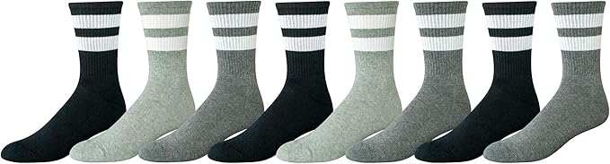 Amazon Essentials Men's Retro Stripe Crew Socks, 8 Pairs (12-14)