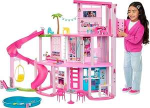 Barbie Dreamhouse, Pool Party Doll House with 75+ Pieces and 3-Story Slide, Barbie House Playset, Pet Elevator and Puppy Play Areas, HMX10