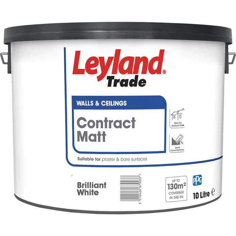 Leyland Trade Contract Matt Emulsion Paint 10L Brilliant White - 2 for £26 @ Toolstation free click & collect