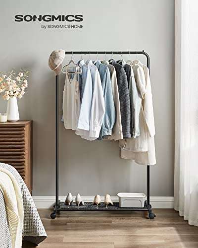SONGMICS Clothes Rack on Wheels, Single-Rail Metal Garment Rack £25.27 with voucher @ Dispatches from Amazon Sold by Songmics