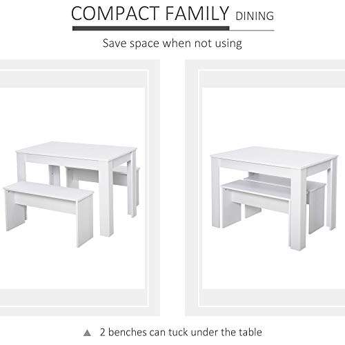 HOMCOM Kitchen Dining Table and 2 Benches Set
