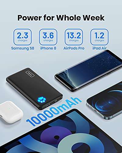 INIU Power Bank, Slimmest & Lightest 10000mAh Portable Charge 15W High-Speed (USB C In & Output) - £13.19 with voucher @ Amazon