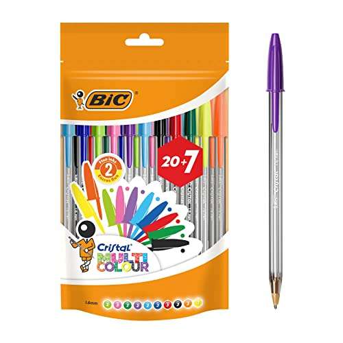 BIC Crystal Multicolour – Pen Bag Pack of 20 + 7 multicoloured