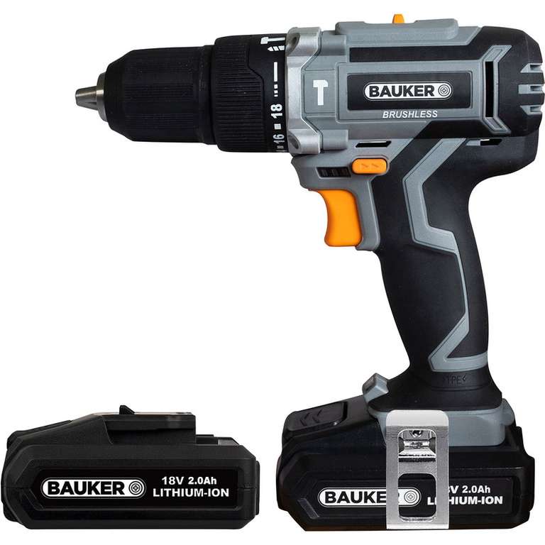 Bauker 18V Cordless Brushless Combi Drill 2 x 2.0Ah - £38 Free Collection @ Toolstation
