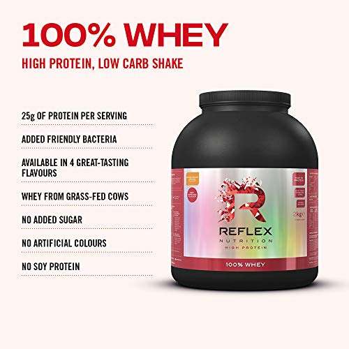 Reflex Nutrition 100% Whey Protein Powder - 2KG various flavours £33.95 or £30.56 Subscribe & Save at Amazon