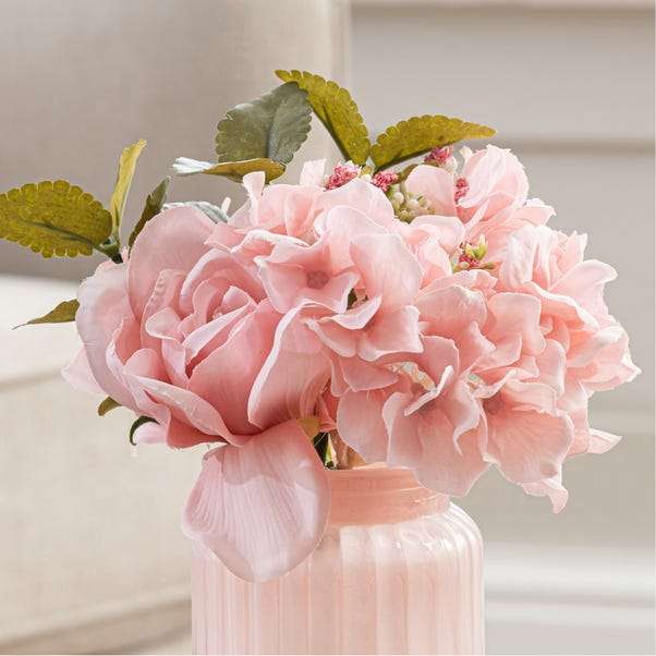 Artificial Roses Arrangement in Pink Vase 15cm now £4 with Free click and collect from Dunelm