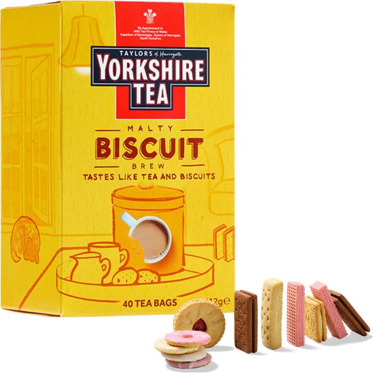 Yorkshire Tea Biscuit Brew Bags, 40 Pack at £1.50 via Amazon hotukdeals