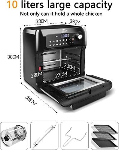 Air Fryer Oven, Uten 10L Digital Air Fryers Oven, Smart Tabletop Oven with 12 Preset Menus, LED Touch Screen, 1500W