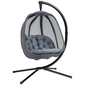 Outsunny Folding Hanging Egg Chair w/ Cushion and Stand in Grey - W/Code (UK Mainland) Sold By Outsunny