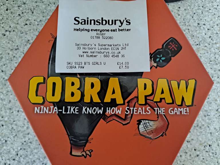 Cobra Paw game £7.50 at Sainsburys Rugby
