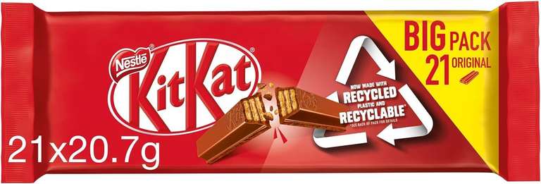 KitKat Milk 2 Finger Chocolate Biscuit Bars Multipack, 21 x 20.7g | S&S £3.12 & £2.94