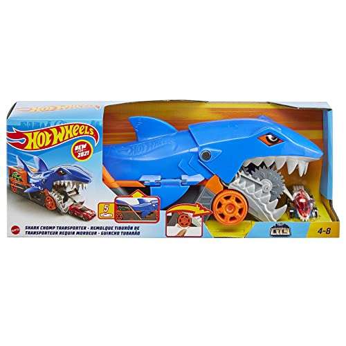 Hot Wheels Shark Chomp Transporter Playset with One 1:64 Scale Car