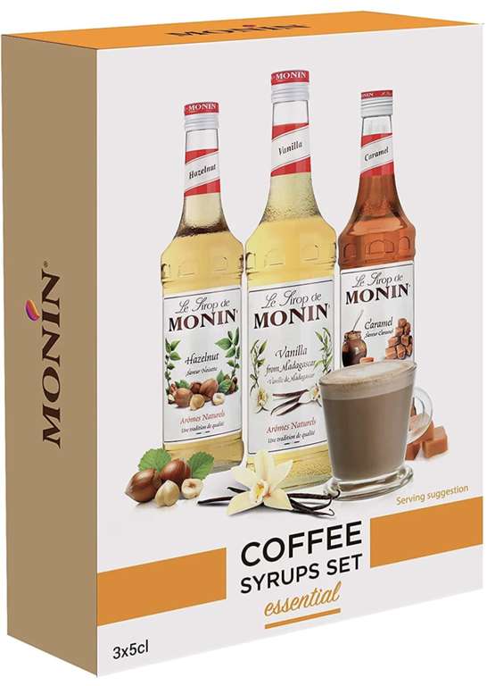 Monin essential coffee syrups set, flavours: hazelnut, vanilla & caramel £2.49 @ Home Bargains Poulton le Fylde