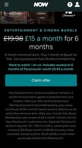 Now TV movies, entertainment and Paramount+ £15 a month for 6 months (new customers) @ Now