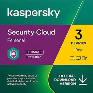 Kaspersky Security Cloud - Personal | 3 Devices | 1 Year | Antivirus, Secure VPN and Password Manager | PC/Mac/iOS/Android £3.12 @ Amazon