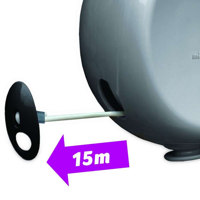 Minky VT20500103 Retractable Reel Washing Line with 15 m of Drying Space, Grey