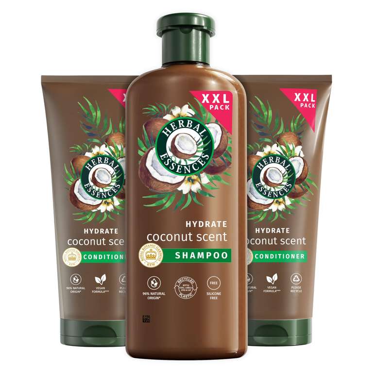 Herbal Essences Coconut Shampoo and Conditioner Set For Dry, Curly or Wavy Hair. Helps to Hydrate. 680ml Shampoo & 2x350ml Conditioner