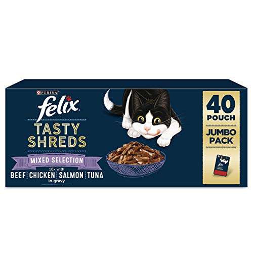 FELIX TASTY SHREDS Mixed Selection in Gravy, Blue, 40 pouches