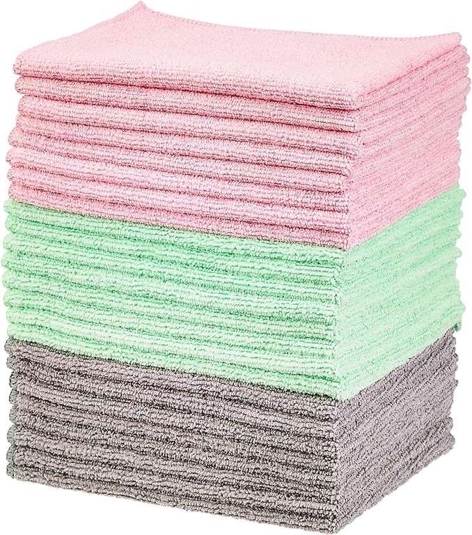 Amazon Basics Microfibre Cleaning Cloth, Pack of 24, Green/Gray/Pink, 40.64 cm x 30.48 cm
