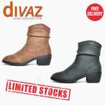 Women's Divaz Adele Fur-Lined Vegan Boots in Tan Brown or Black with code + Free delivery