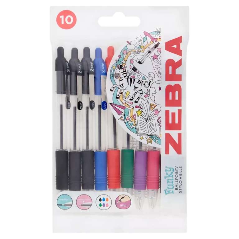 Zebra Z-Grip Assorted Colours Ball Point Pens 10Pk £1.50 @ Asda