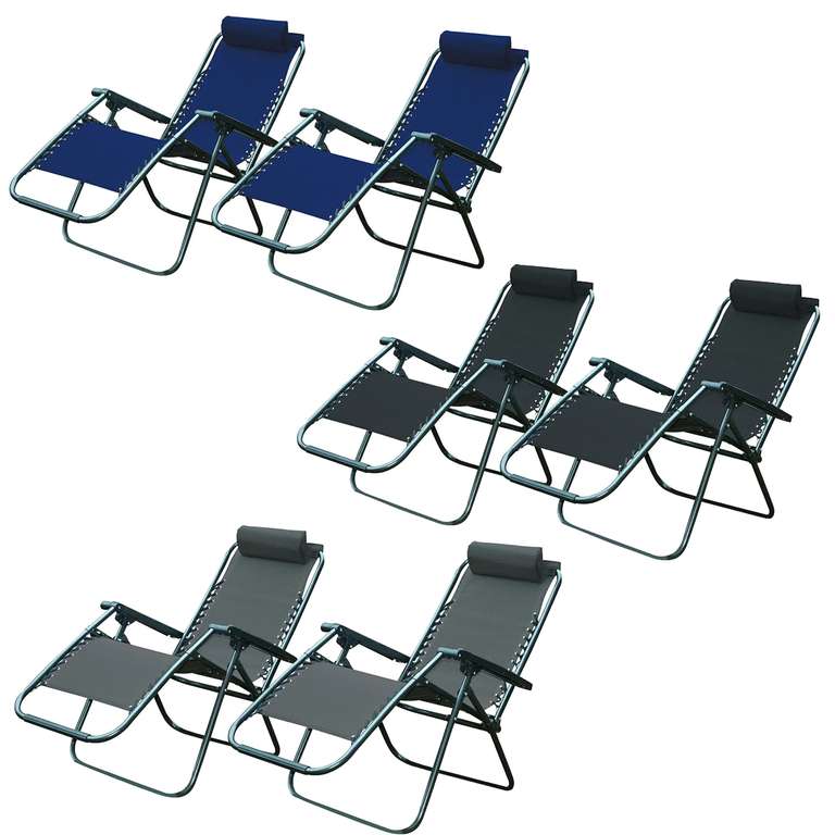 2 x Zero Gravity Textoline Garden Sun Lounger Chairs in Grey, Black or Navy With Code (UK Mainland)