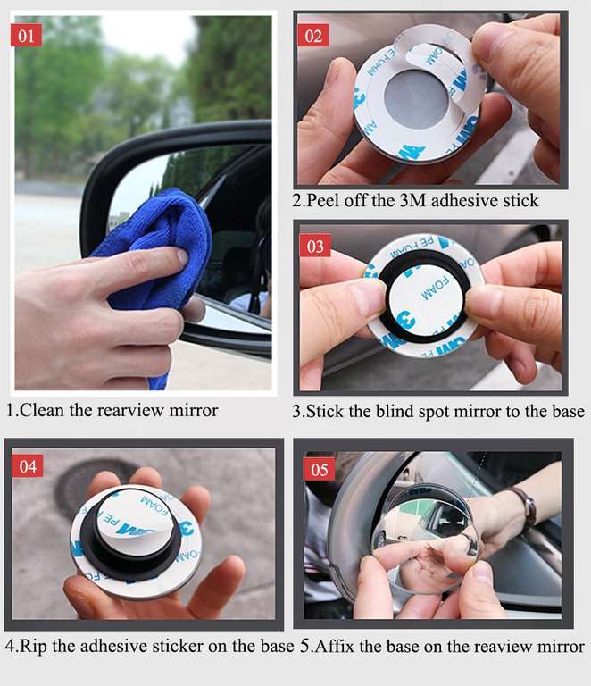 Blind Spot Mirrors For Cars - BeskooHome Waterproof 360°Rotatable Convex Rear View Mirror - 2 Pack - by Great Light Shop FBA