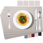 Miorkly Placemats PU Leather Place Mats and Coasters Grey Sets of 4 45x30cm with voucher sold by LUONENG