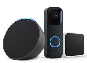 Blink Video Doorbell, Black + Sync Module, Works with Alexa + Echo Pop