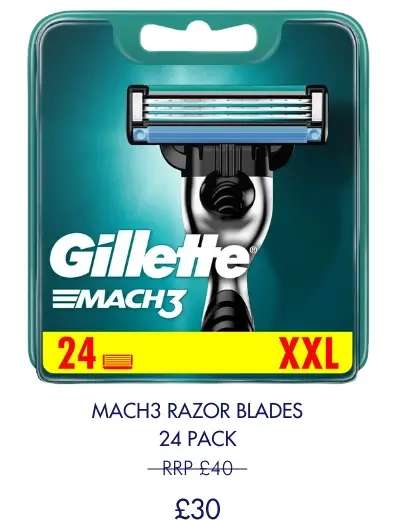 £10 off 24 pack blades (Mach 3, Fusion 5, Proglide) - £30 @ Gillette