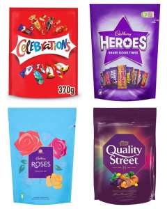 Roses / Quality Street / Celebrations / Heroes Chocolate Pouch 357G £2.50 Clubcard Price @ Tesco