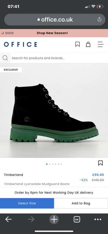 Timberland Lyonsdale Mudguard Boots Black Pink or Black Green - £55 Free Collection @ Office