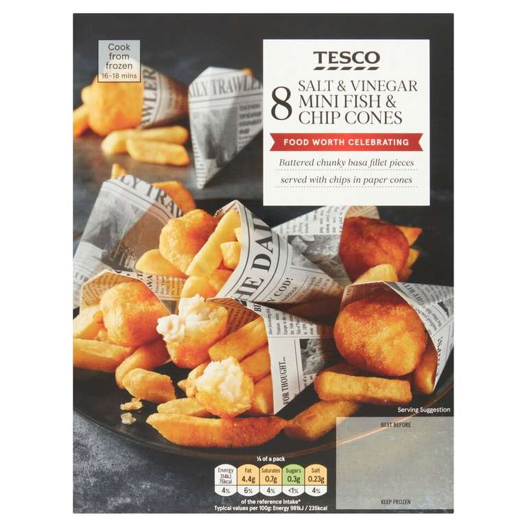 Tesco 8 Fish & Chip Cones 310G £1.50 @ Tesco