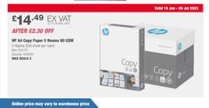 HP Copy A4 80gsm White Paper - 2500 Sheets - £17.38 @ Costco (Warehouse Only, Membership Required)