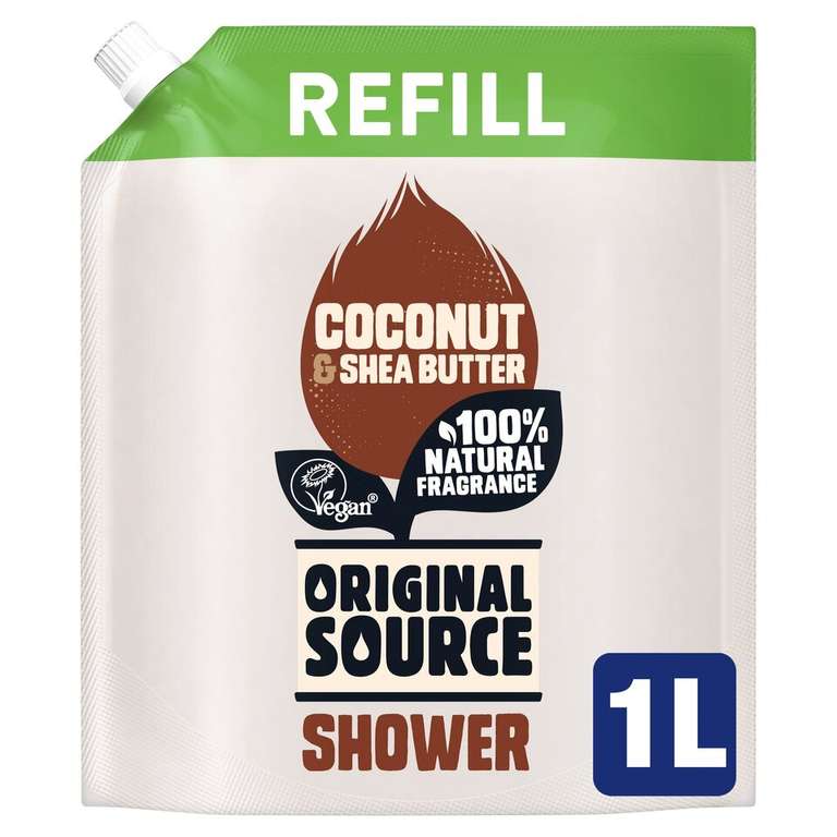 Original Source Mint & Tea Tree Shower Gel Refill 1L/Original Source Coconut & Shea Butter Shower Gel 1L - £2.95 (Clubcard Price) @ Tesco