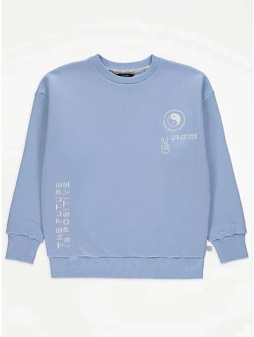 Light Blue Positive Future Crew Neck Sweatshirt, Sizes 8-9/9-10 - £3 with click & collect @ George (Asda)
